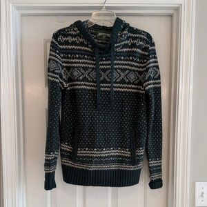 American Eagle Fair Isle Knit Hoodie Sweater XS Green Pullover